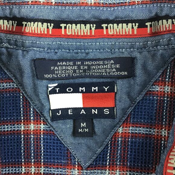 Vintage Tommy Hilfiger mens shacket Shirt m 90s y2k plaid preppy 80s oversized - Picture 4 of 12